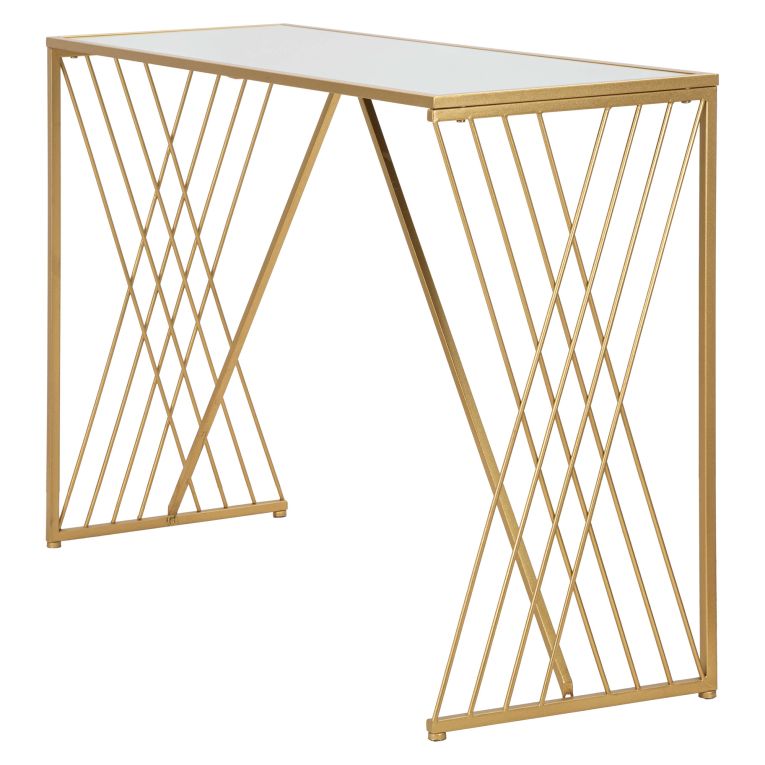 Consolle oro Trasparente un Ripiano Materiale Struttura in Vetro 120x40x80h cm, Colore Ripiano Trasparente - Axum