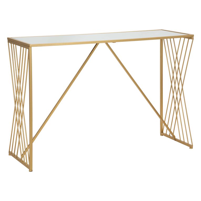 Consolle oro Trasparente un Ripiano Materiale Struttura in Vetro 120x40x80h cm, Colore Ripiano Trasparente - Axum