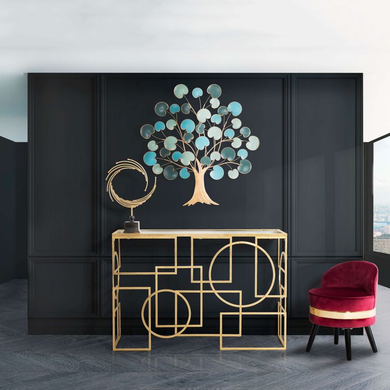 Consolle oro Trasparente un Ripiano Materiale Struttura in Vetro 120x41x81h cm, Colore Ripiano Trasparente - Rankin