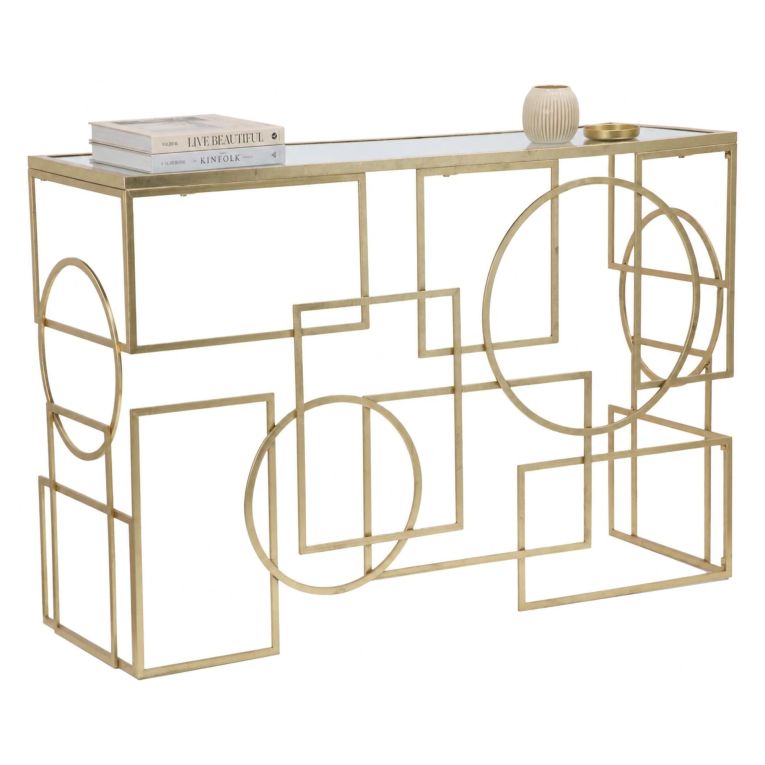 Consolle oro Trasparente un Ripiano Materiale Struttura in Vetro 120x41x81h cm, Colore Ripiano Trasparente - Rankin