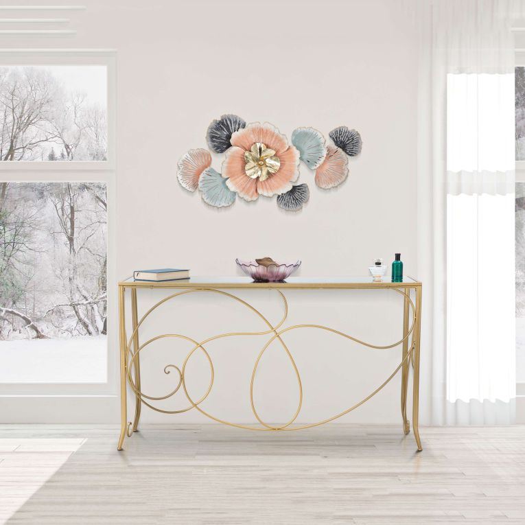 Consolle oro Trasparente un Ripiano Materiale Struttura in Vetro 140x40x80h cm, Colore Ripiano Trasparente - Dilija