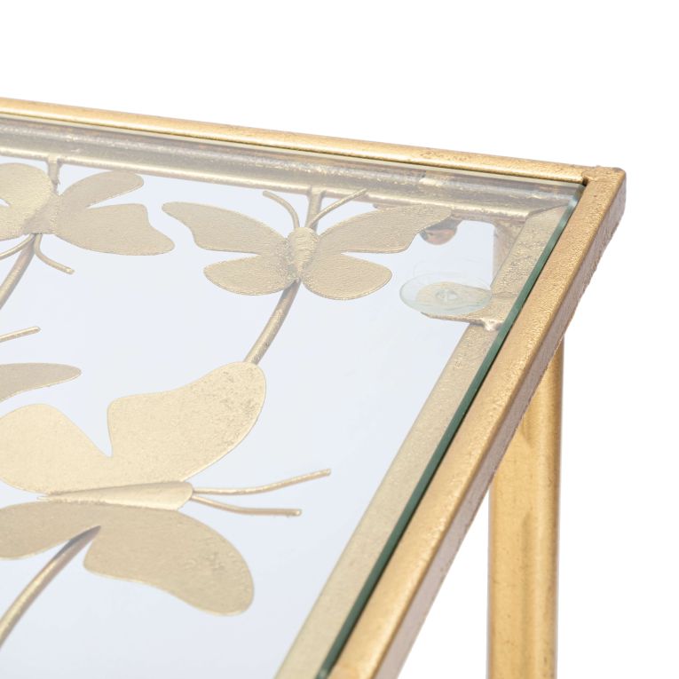 Consolle oro Trasparente un Ripiano Piano con Decorazione con Farfalle 100x35x80h cm, Materiale Struttura in Vetro - Meknes