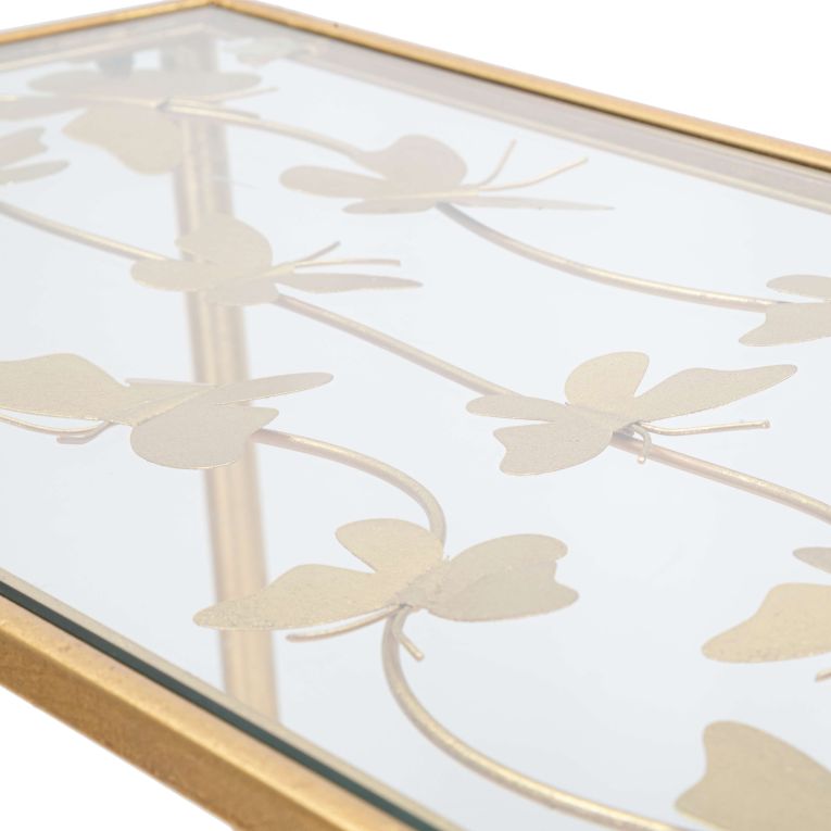 Consolle oro Trasparente un Ripiano Piano con Decorazione con Farfalle 100x35x80h cm, Materiale Struttura in Vetro - Meknes