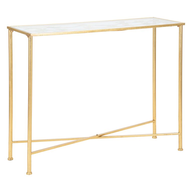 Consolle oro Trasparente un Ripiano Piano con Decorazione con Farfalle 100x35x80h cm, Materiale Struttura in Vetro - Meknes
