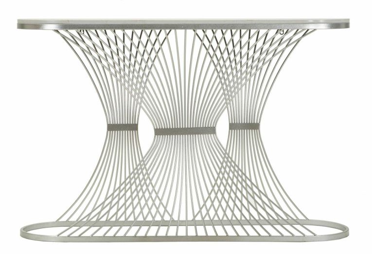 Consolle RioDoce, Tavolo multiuso, Mobiletto d'appoggio, Scrivania da corridoio, 120x35 h79 cm, Argento
