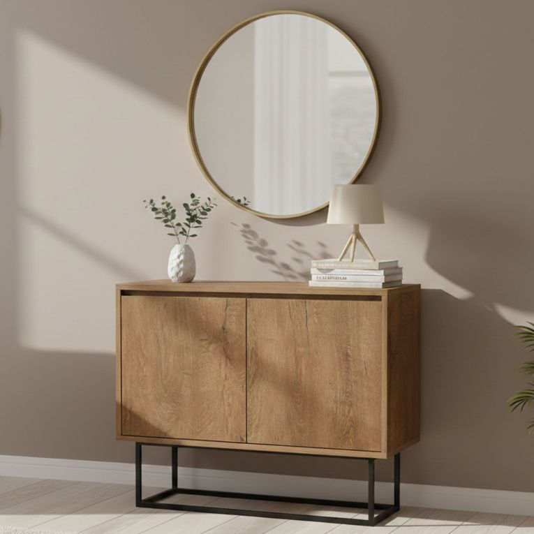 Consolle salotto 90x36x72h cm noce e nero - Credenza Indiano