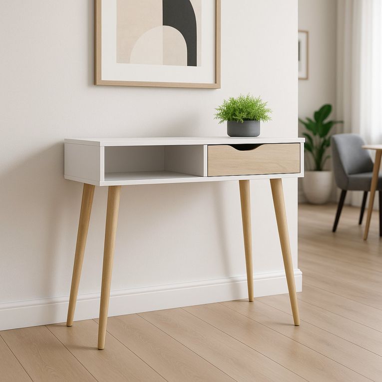 Consolle scandi 103x43x89h cm bianco e quercia - Diaspo