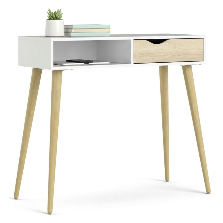 Consolle scandi 103x43x89h cm bianco e quercia - Diaspo