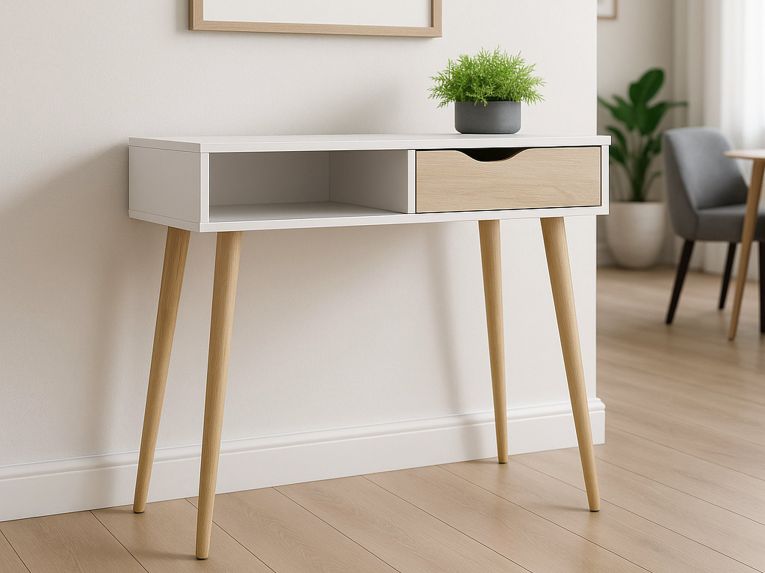 Consolle scandi 103x43x89h cm bianco e quercia - Diaspo