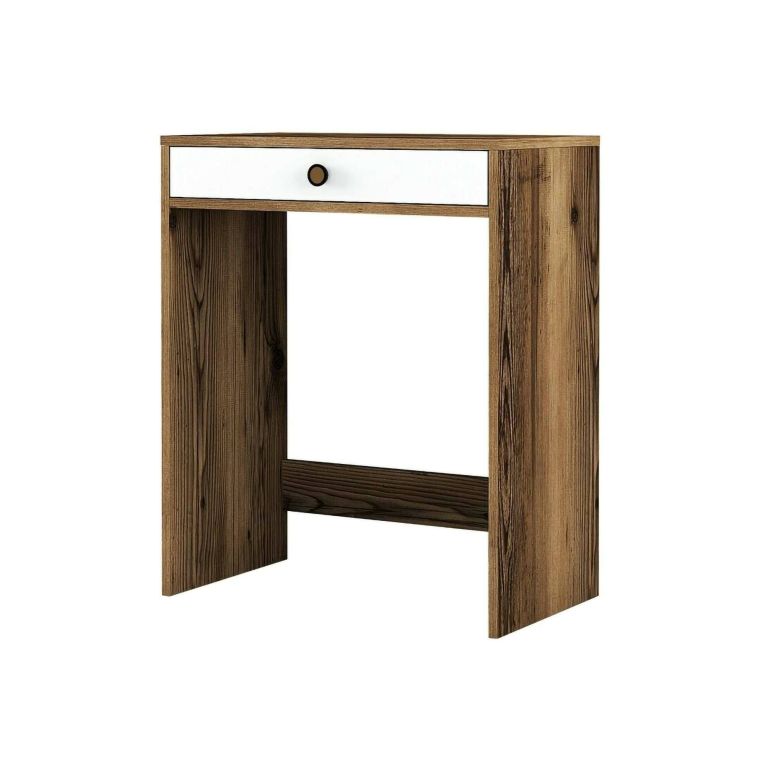 Consolle Solstice, Tavolo allungabile multiuso, Consolle ingresso, Ripiano con allunghe, 70x85h40 cm, Noce e Bianco