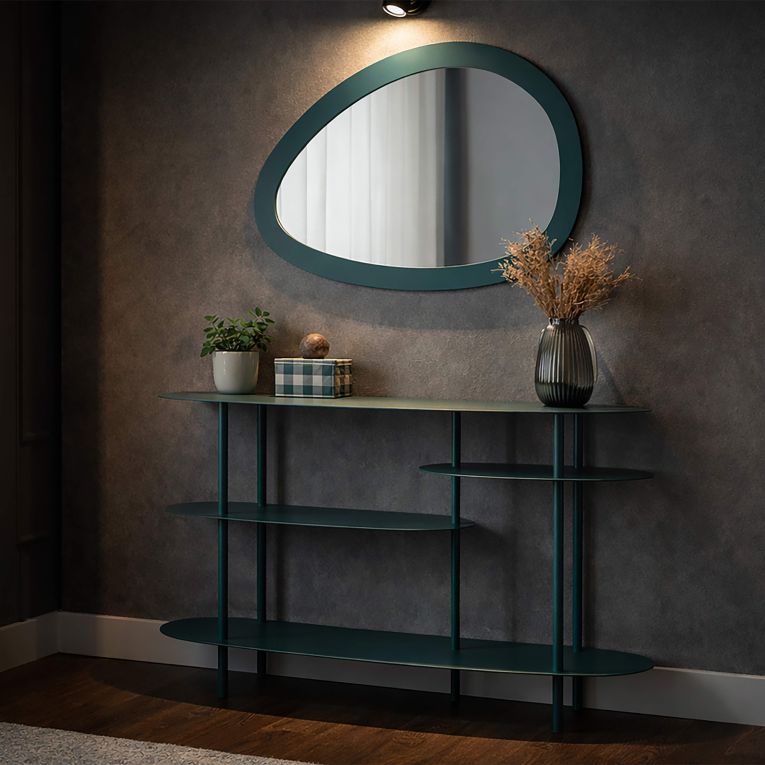 Consolle Verde Ottanio 4 Ripiani Colore Ripiano Verde 10x42x132h cm, Sfumatura Colore Struttura Ottanio - Gamisi
