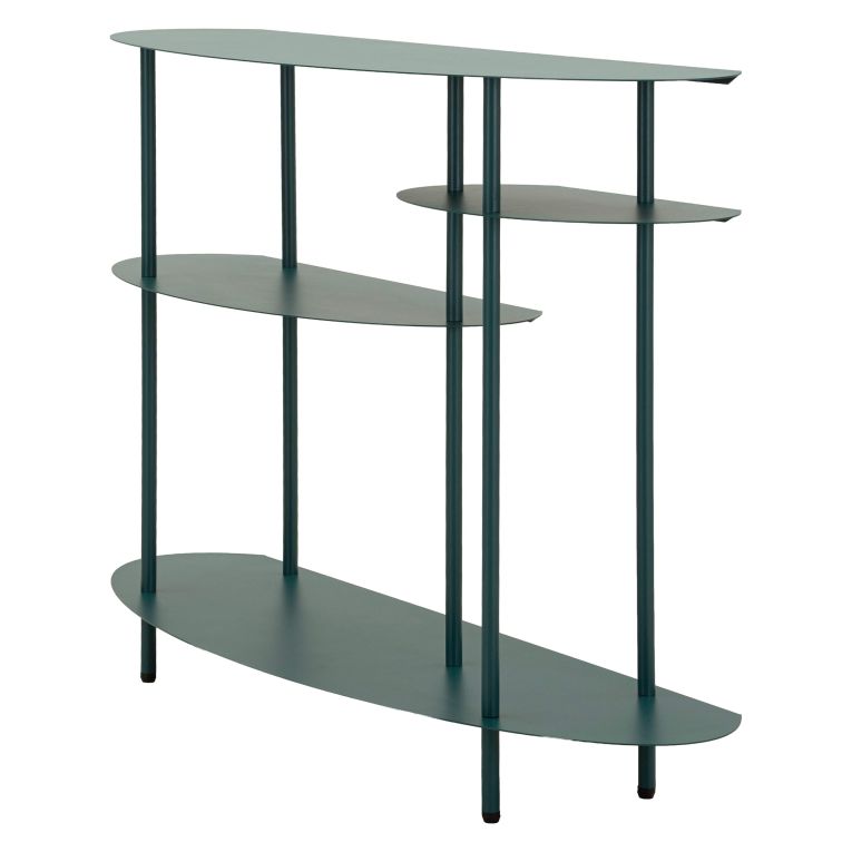 Consolle Verde Ottanio 4 Ripiani Colore Ripiano Verde 10x42x132h cm, Sfumatura Colore Struttura Ottanio - Gamisi