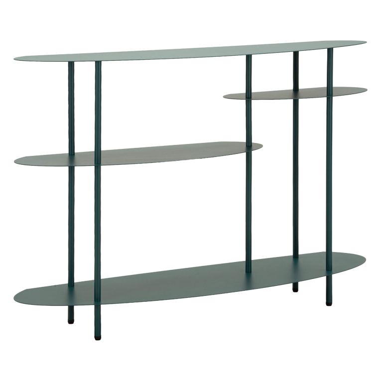 Consolle Verde Ottanio 4 Ripiani Colore Ripiano Verde 10x42x132h cm, Sfumatura Colore Struttura Ottanio - Gamisi