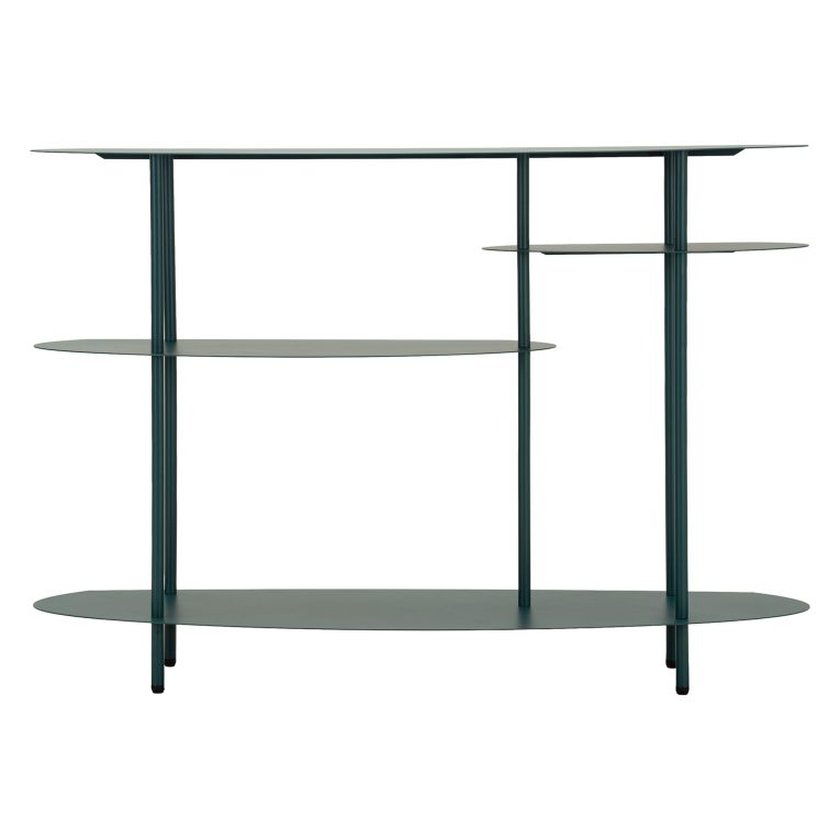 Consolle Verde Ottanio 4 Ripiani Colore Ripiano Verde 10x42x132h cm, Sfumatura Colore Struttura Ottanio - Gamisi