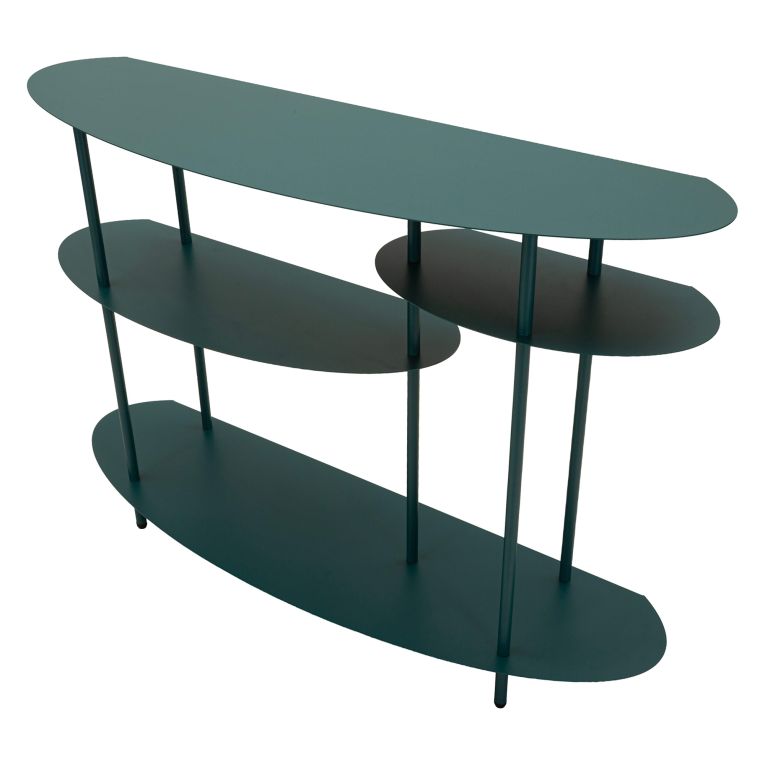 Consolle Verde Ottanio 4 Ripiani Colore Ripiano Verde 10x42x132h cm, Sfumatura Colore Struttura Ottanio - Gamisi