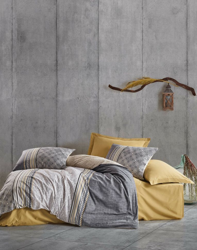 Copripiumino matrimoniale Brattleboro, 240x220 cm, Grigio e Ocra