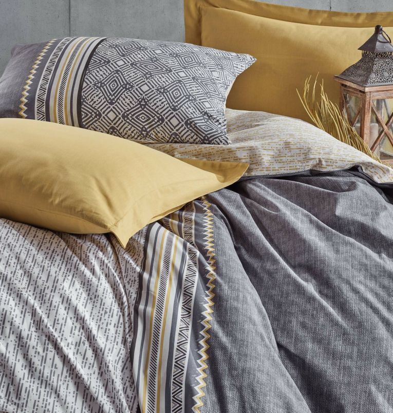Copripiumino matrimoniale Brattleboro, 240x220 cm, Grigio e Ocra