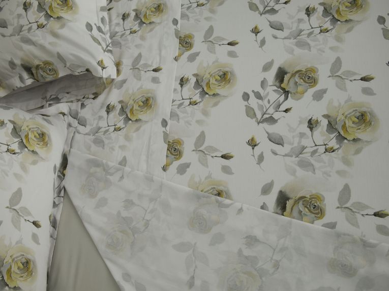 Copripiumino Matrimoniale Giallo Bianco Federa Inclusa 300x250 cm, Raso 250 Fili in Cotone Pettinato e Mercerizzato - Sada Luxury