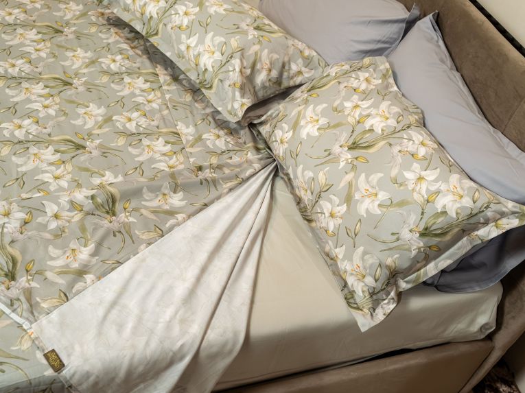 Copripiumino Matrimoniale Grigio Federa Inclusa 300x250 cm, Raso 250 Fili in Cotone Pettinato e Mercerizzato - Saha Luxury