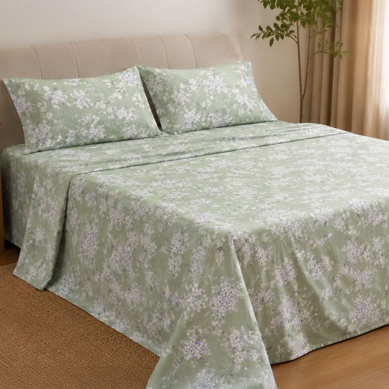 Copripiumino Matrimoniale Verde Federa Inclusa 300x250 cm, Percalle 210 Fili in Cotone Pettinato e Mercerizzato - Sabato Luxury