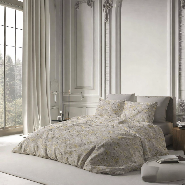 Copripiumino Singolo Bianco Crema oro Federa Inclusa Percalle 170 Fili in Cotone Pettinato e Mercerizzato 200x160 cm, - Ropali Luxury