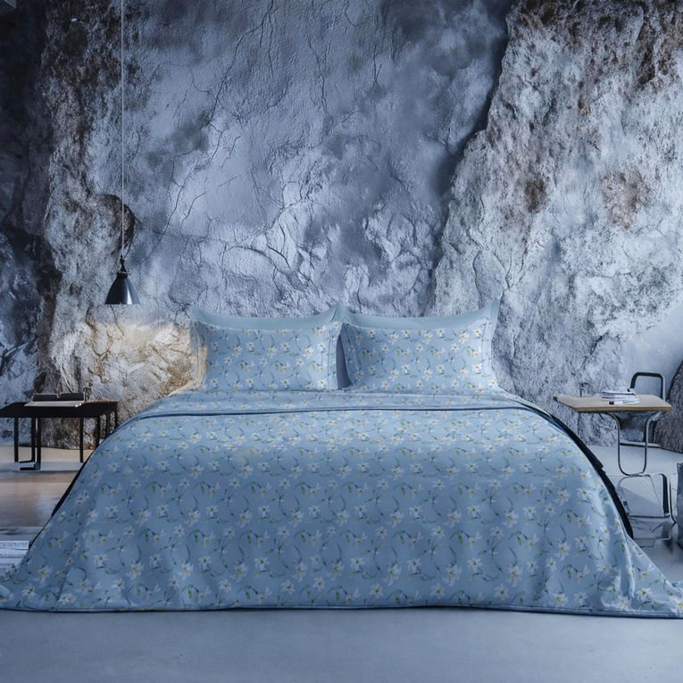Copripiumino Singolo blu Federa Inclusa 200x160 cm, Percalle 170 Fili in Cotone Pettinato e Mercerizzato - Ronamiba Luxury