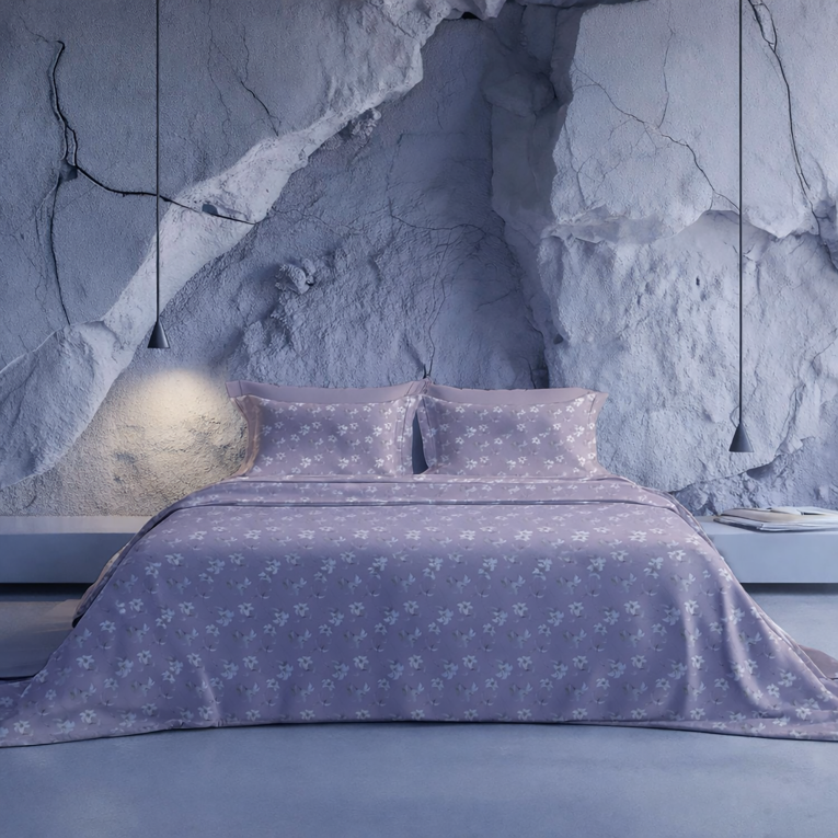 Copripiumino Singolo Viola Lilla Federa Inclusa 200x160 cm, Percalle 170 Fili in Cotone Pettinato e Mercerizzato - Ronamiba Luxury