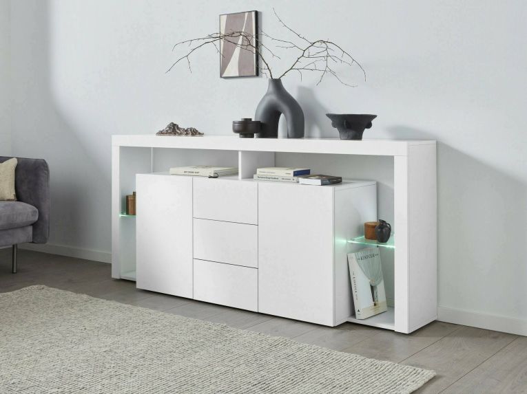 Credenza Aba, 180x40h80 cm, Bianco lucido