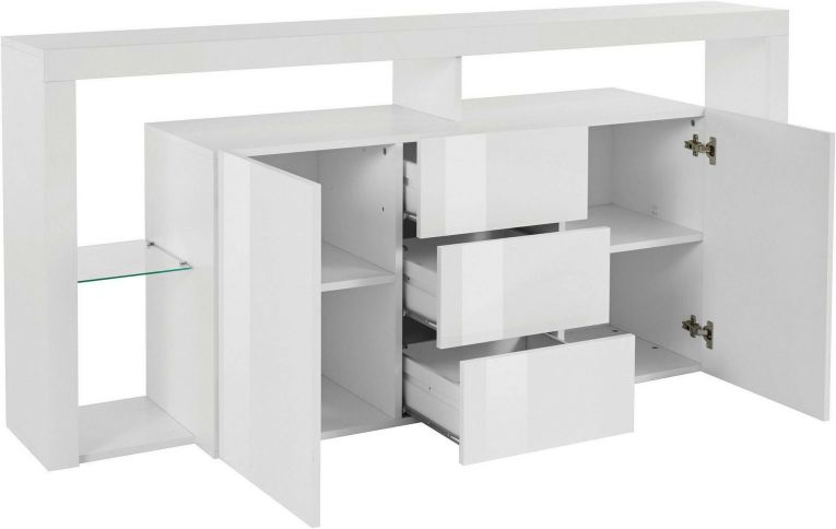 Credenza Aba, 180x40h80 cm, Bianco lucido