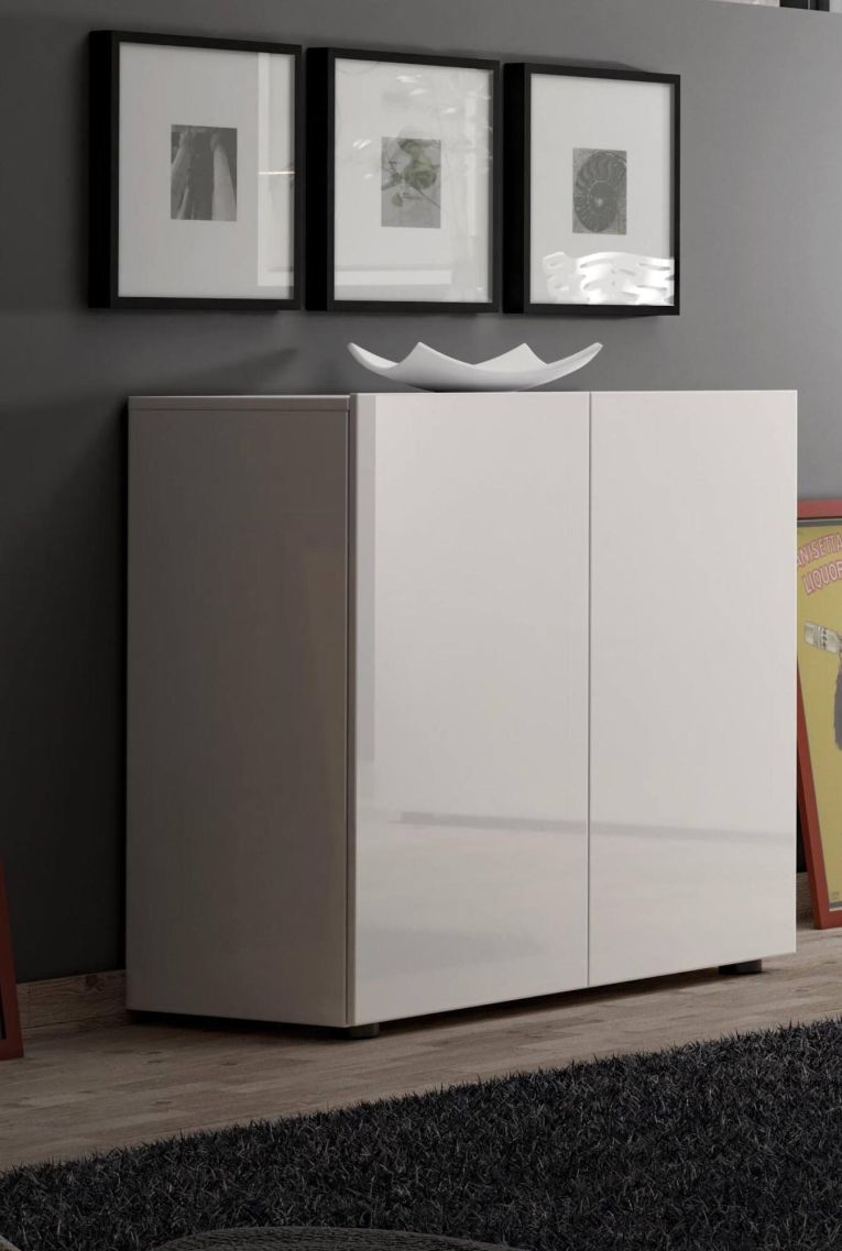 Credenza Abeba, Buffet da soggiorno, Madia da salotto, Dispensa da cucina, Made in Italy, 90x38h79 cm, Bianco lucido