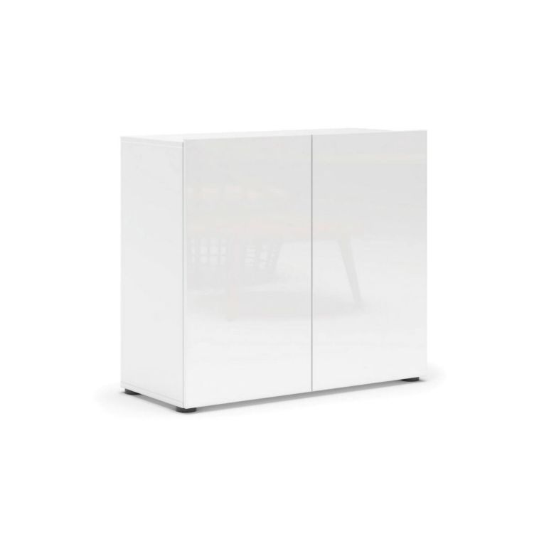 Credenza Abeba, Buffet da soggiorno, Madia da salotto, Dispensa da cucina, Made in Italy, 90x38h79 cm, Bianco lucido