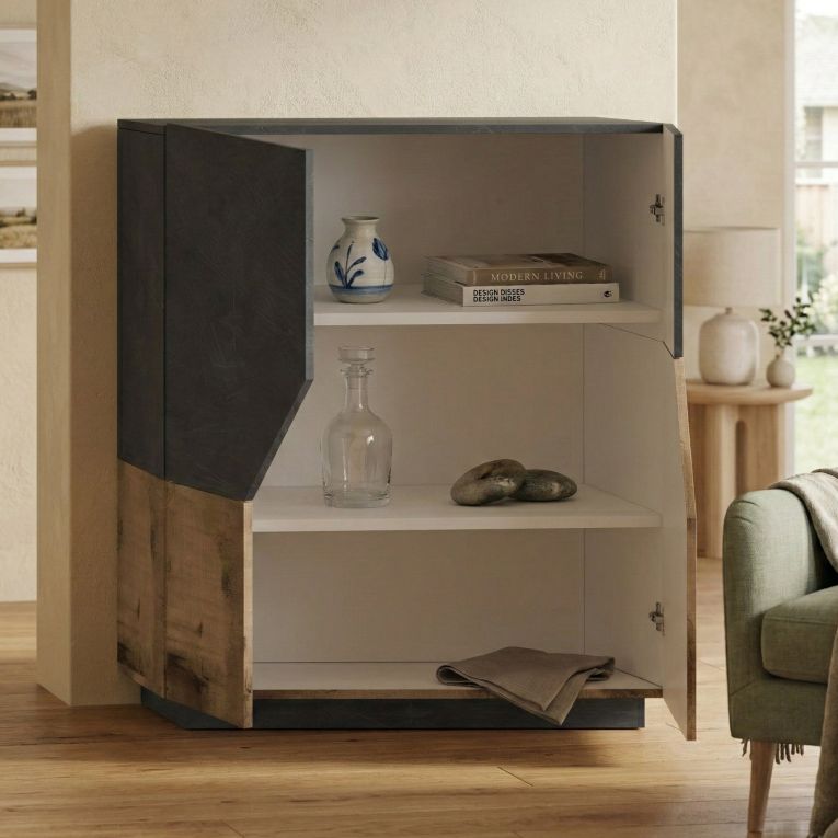 Credenza acero e ardesia 100x43x106h cm 2 ante - Arbal