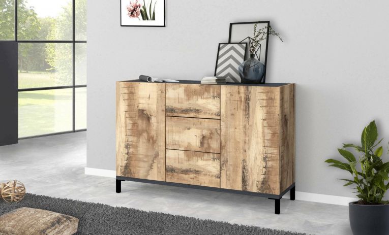 Credenza acero e ardesia 120x40x80h cm 2 ante e 3 cassetti - Jessie