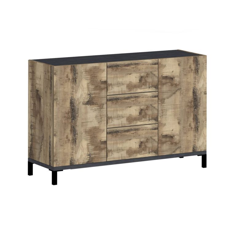 Credenza acero e ardesia 120x40x80h cm 2 ante e 3 cassetti - Jessie
