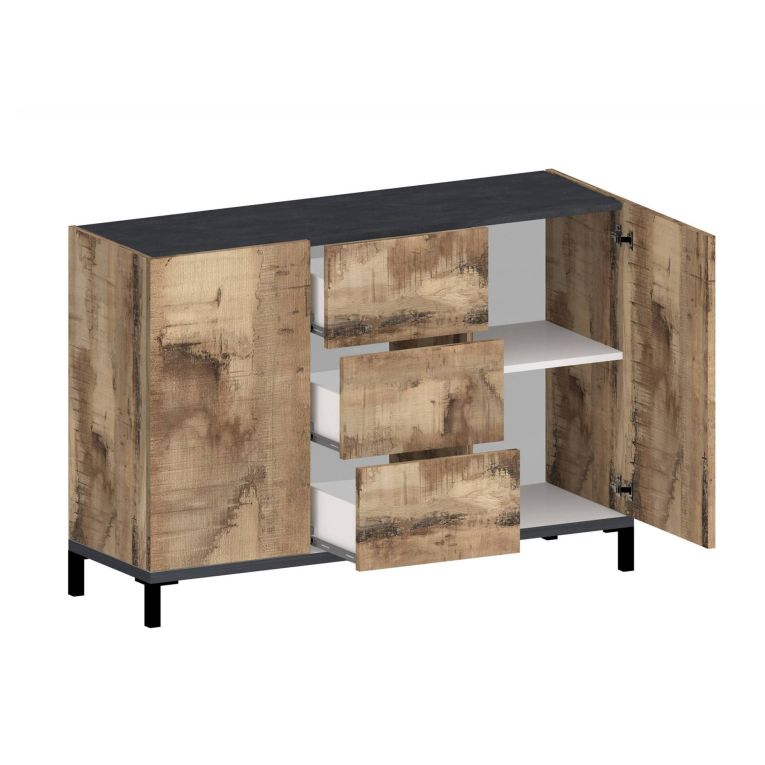 Credenza acero e ardesia 120x40x80h cm 2 ante e 3 cassetti - Jessie