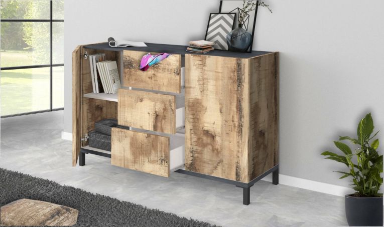 Credenza acero e ardesia 120x40x80h cm 2 ante e 3 cassetti - Jessie