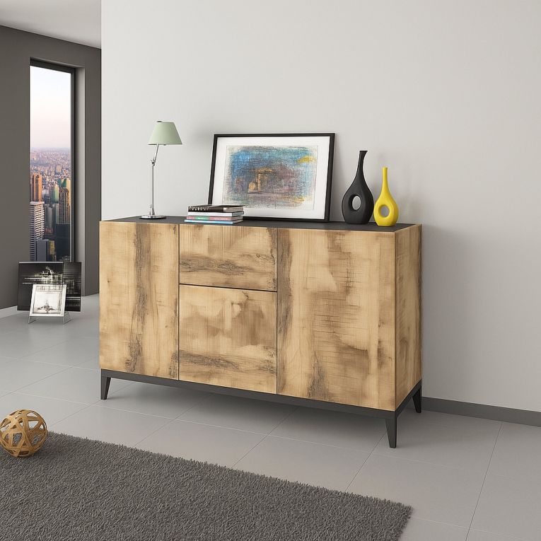 Credenza acero e ardesia 120x40x82h cm 3 ante e 1 cassetto - Albatross