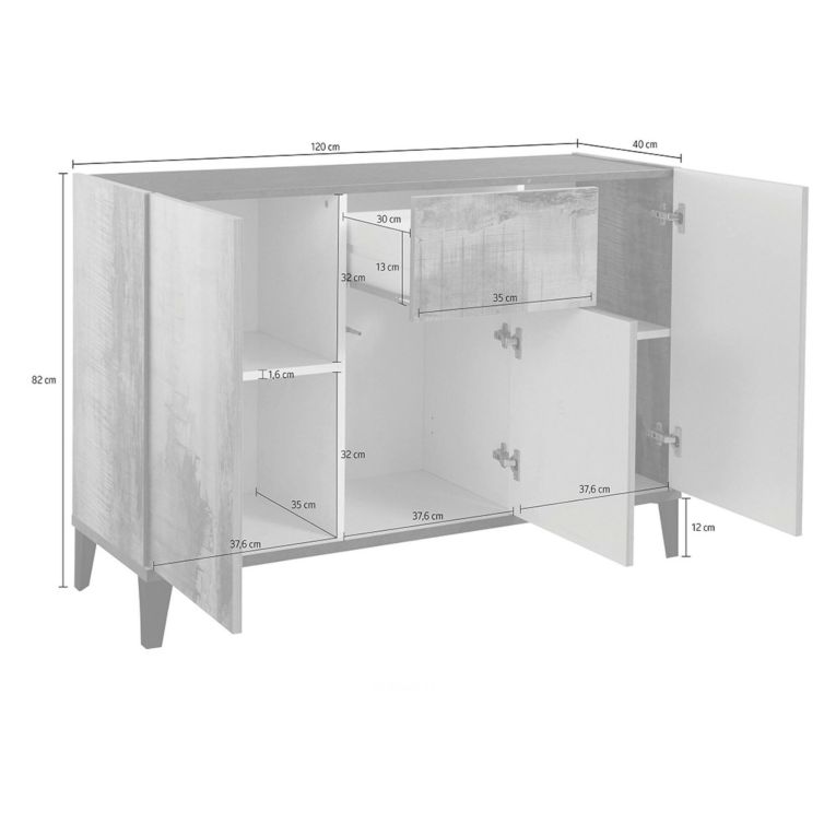 Credenza acero e ardesia 120x40x82h cm 3 ante e 1 cassetto - Albatross