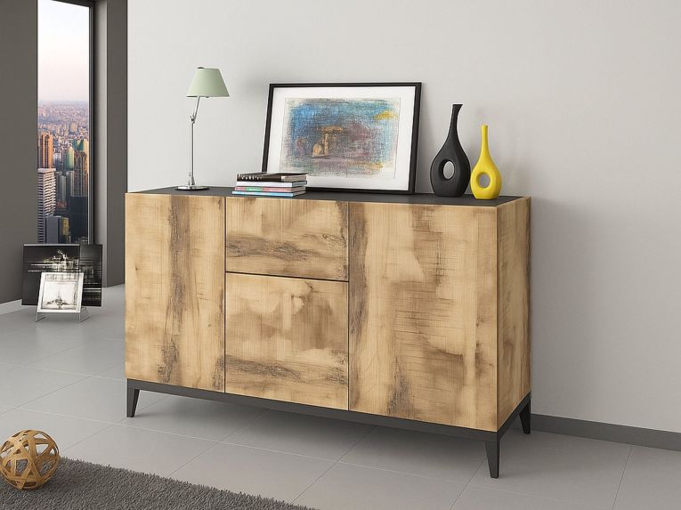 Credenza acero e ardesia 120x40x82h cm 3 ante e 1 cassetto - Albatross