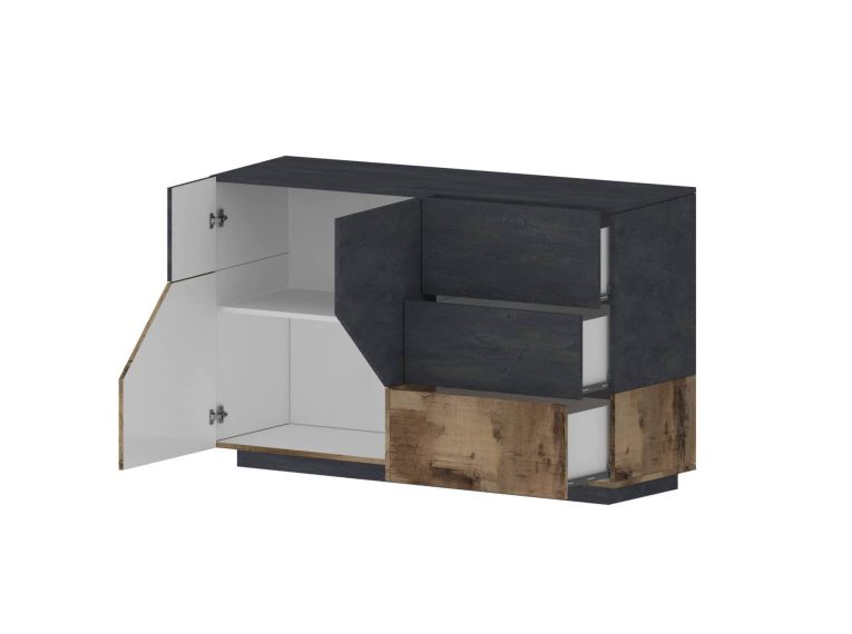 Credenza acero e ardesia 141x43x86h cm 2 ante e 3 cassetti - All