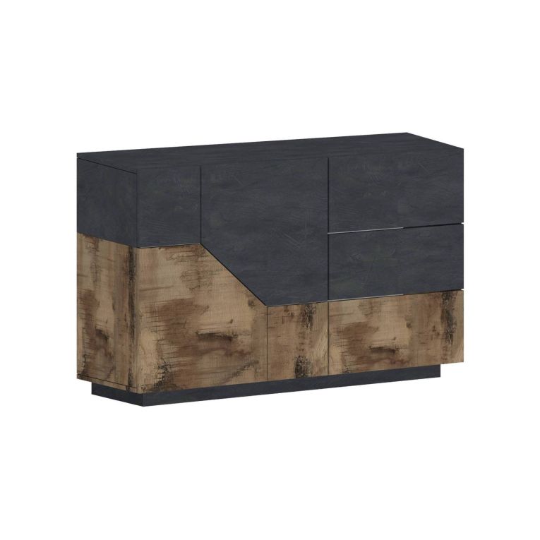 Credenza acero e ardesia 141x43x86h cm 2 ante e 3 cassetti - All
