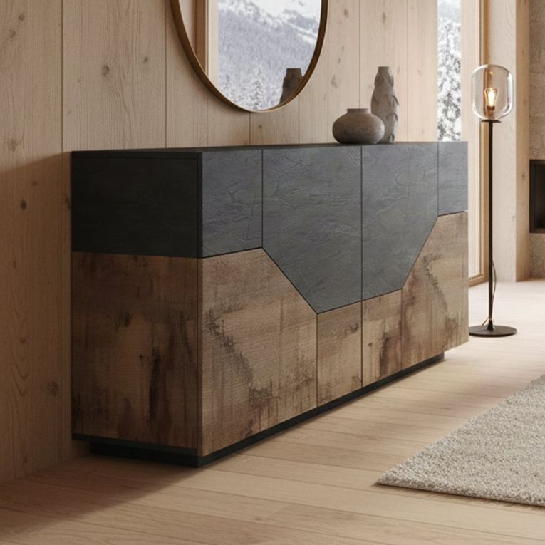 Credenza acero e ardesia 158x43x86h cm 4 ante - Agis
