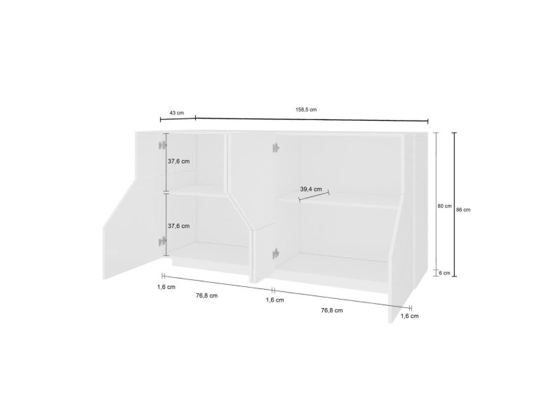 Credenza acero e ardesia 158x43x86h cm 4 ante - Agis