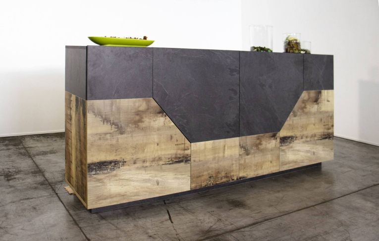 Credenza acero e ardesia 158x43x86h cm 4 ante - Agis