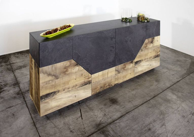 Credenza acero e ardesia 158x43x86h cm 4 ante - Agis