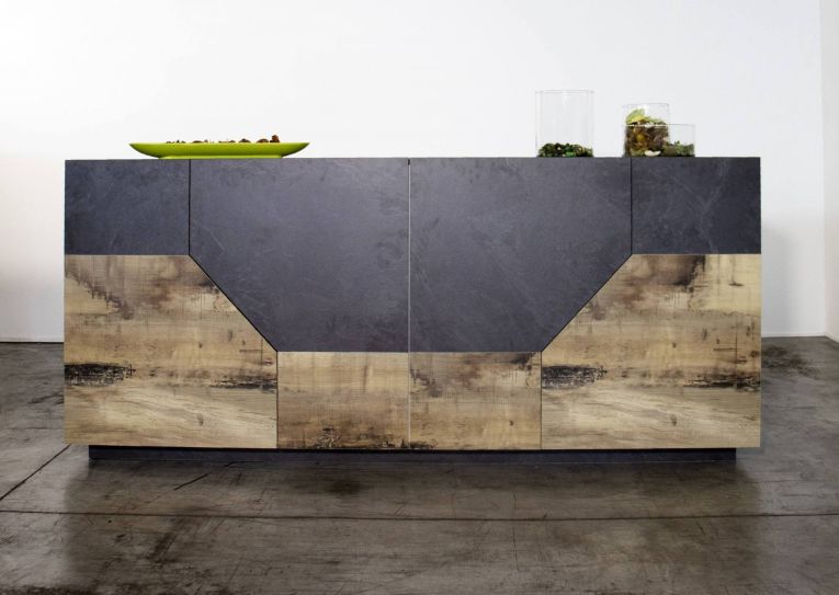 Credenza acero e ardesia 158x43x86h cm 4 ante - Agis