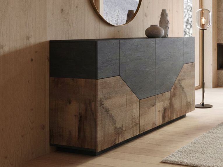 Credenza acero e ardesia 158x43x86h cm 4 ante - Agis