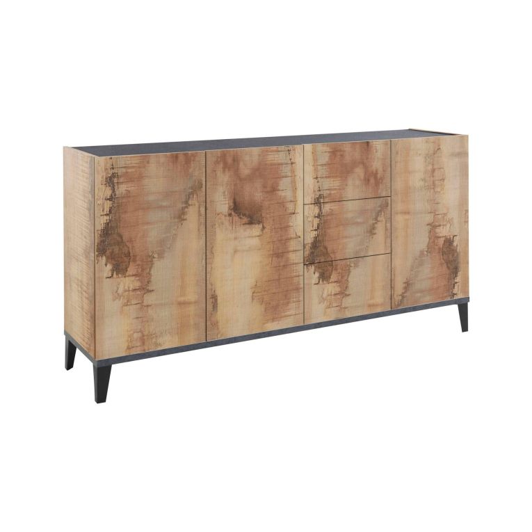 Credenza acero e ardesia 160x40x82h cm 3 ante e 3 cassetti - Abic