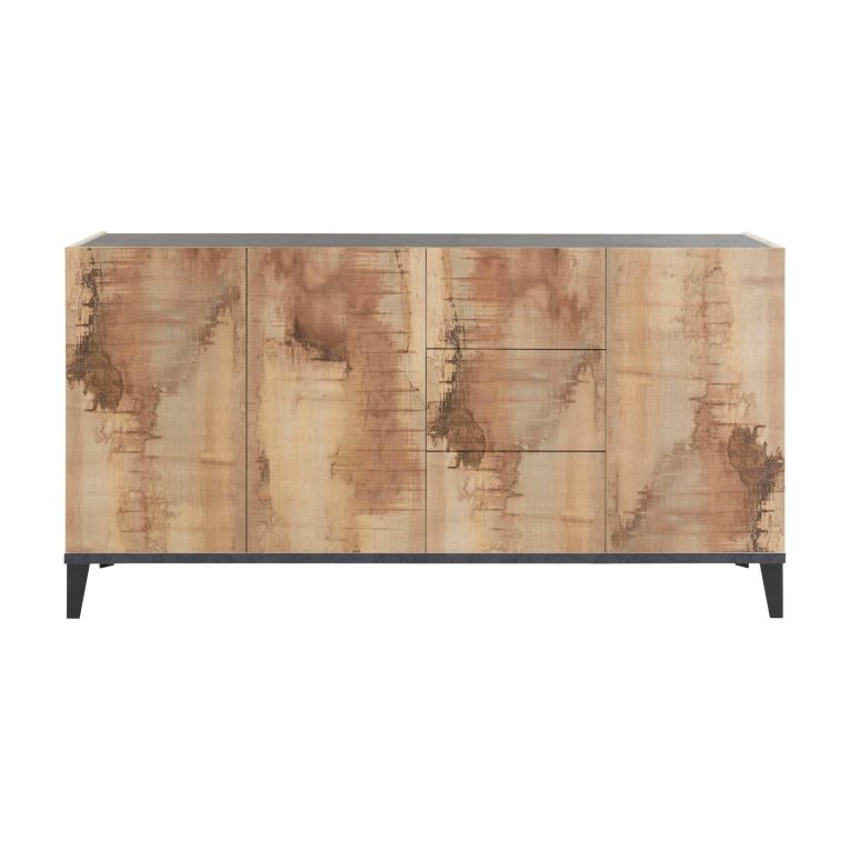 Credenza acero e ardesia 160x40x82h cm 3 ante e 3 cassetti - Abic