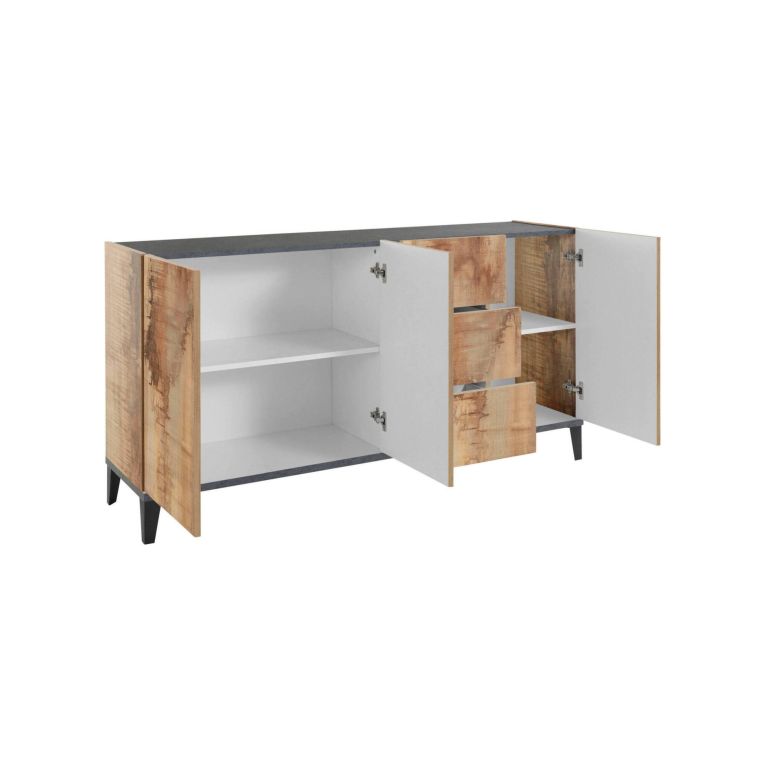 Credenza acero e ardesia 160x40x82h cm 3 ante e 3 cassetti - Abic